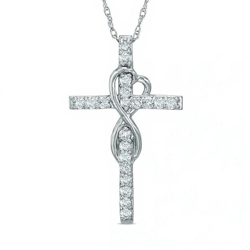 0.25 CT. TW Diamond Cross with Heart-Shaped Infinity in 10K White Gold