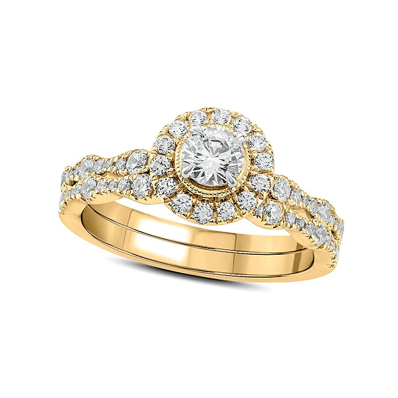 1.0 CT. TW Diamond Frame Vintage-Style Bridal Set in 10K Gold