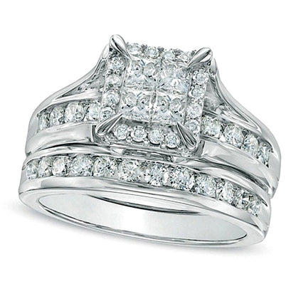 1.5 CT. TW Quad Princess-Cut Diamond Bridal Set in 14K White Gold