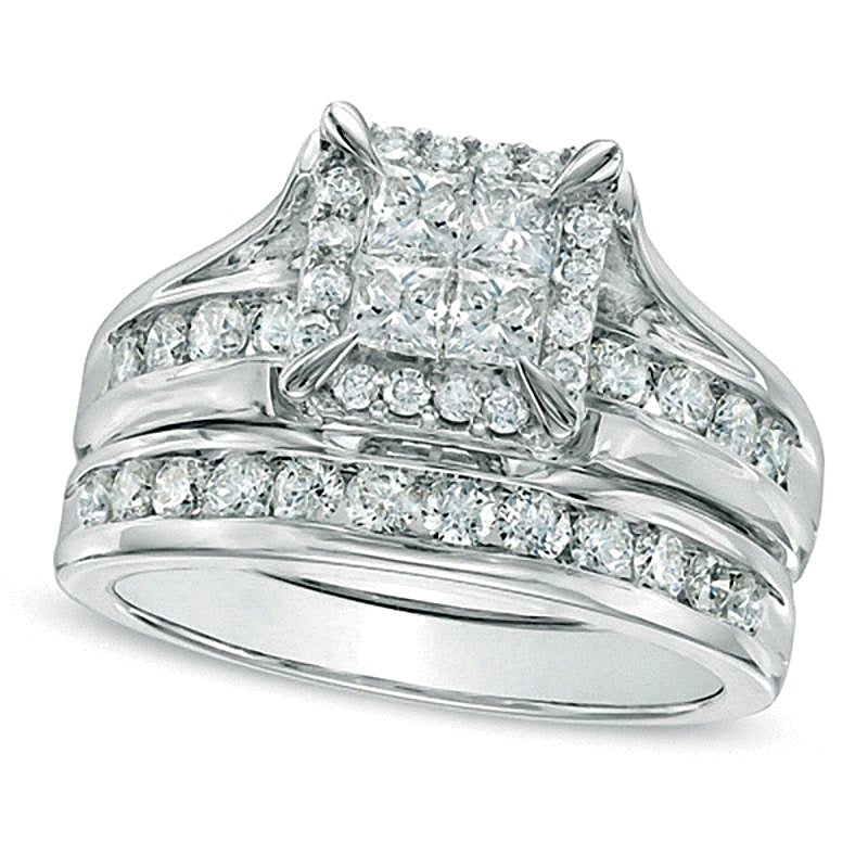 1.5 CT. TW Quad Princess-Cut Diamond Bridal Set in 14K White Gold