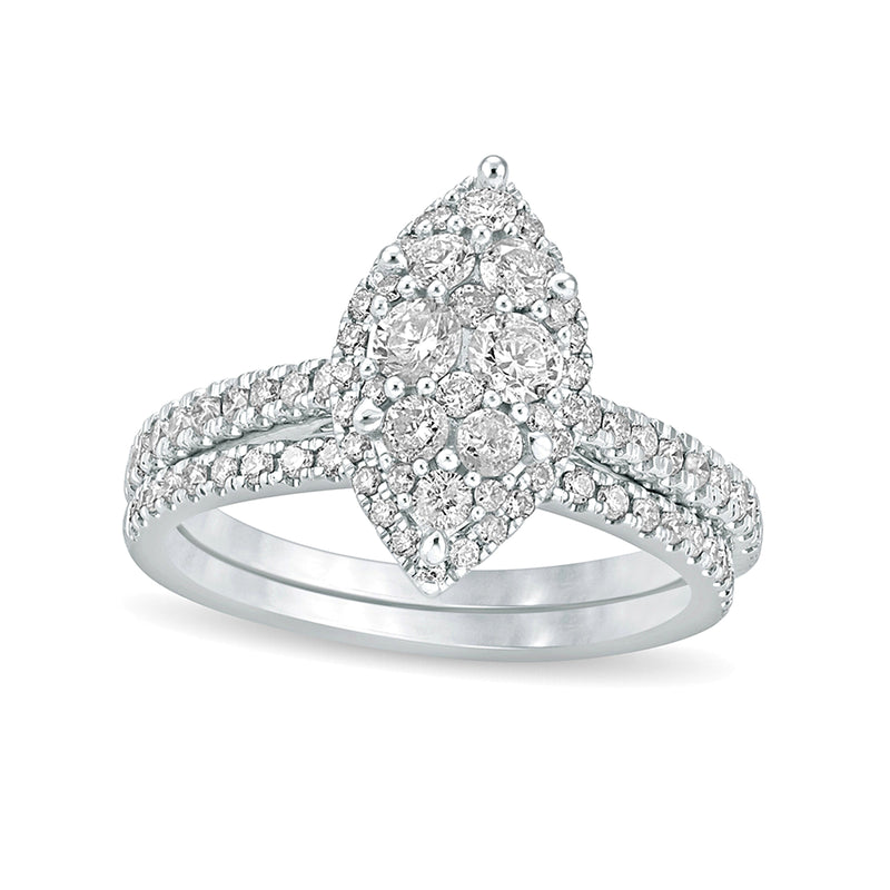 1.0 CT. TW Composite Marquise Diamond Bridal Set in 10K White Gold