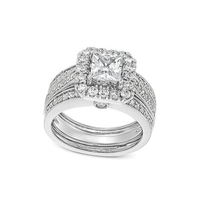 2.0 CT. TW Princess-Cut Lab-Grown Diamond Cushion-Shaped Frame Bridal Set in 14K White Gold (F/VS2)