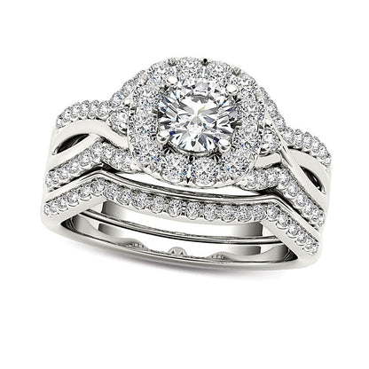 1.25 CT. TW Diamond Twist Shank Frame Bridal Set in 14K White Gold