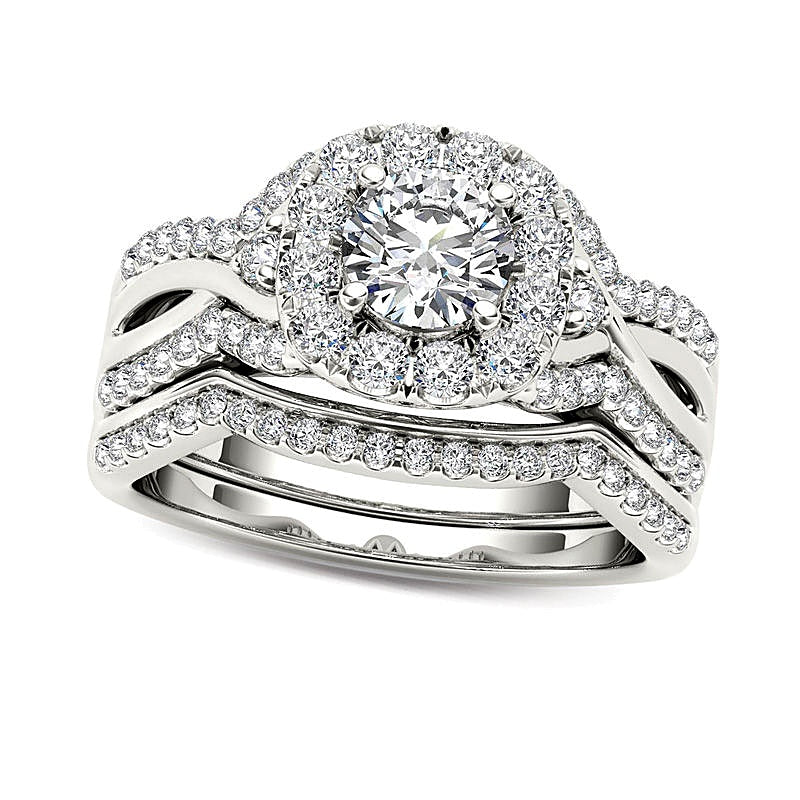 1.25 CT. TW Diamond Twist Shank Frame Bridal Set in 14K White Gold