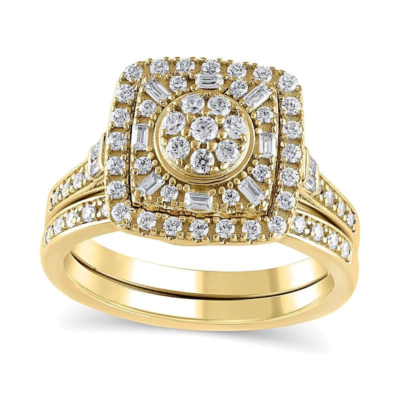 0.5 CT. TW Multi-Diamond Cushion Frame Bridal Set in 10K Gold