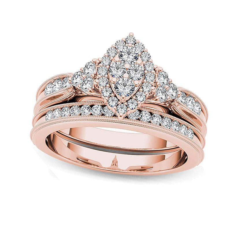 0.5 CT. TW Composite Marquise Diamond with Tri-Sides Bridal Set in 14K Rose Gold