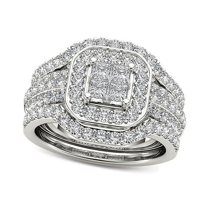 1.75 CT. TW Quad Princess-Cut Diamond Frame Three Piece Bridal Set in 14K White Gold