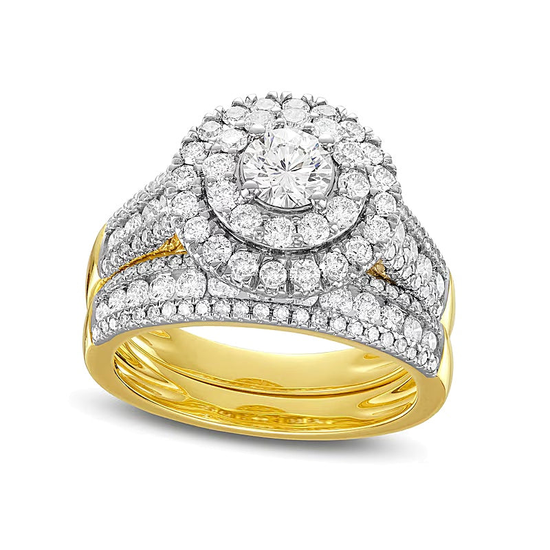 2.0 CT. TW Diamond Double Frame Triple Row Bridal Set in 10K Gold