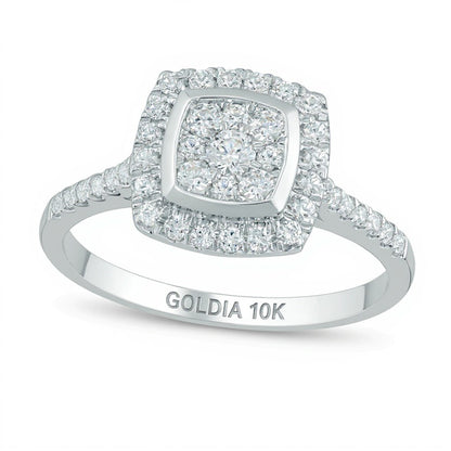 0.5 CT. TW Multi-Diamond Square Frame Engagement Ring in 10K White Gold