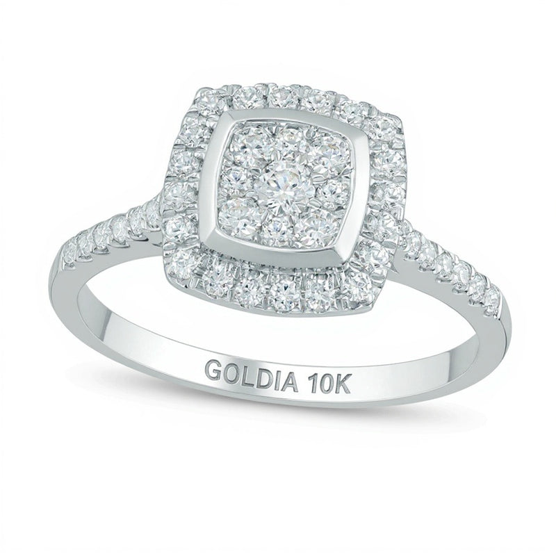 0.5 CT. TW Multi-Diamond Square Frame Engagement Ring in 10K White Gold