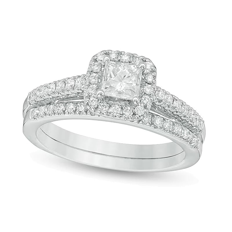 1.0 CT. TW Princess-Cut Diamond Frame Bridal Set in 14K White Gold