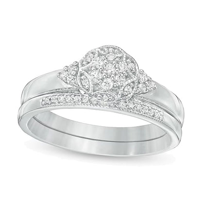0.25 CT. TW Composite Diamond Hexagonal Frame Tri-Sides Vintage-Style Bridal Set in Sterling Silver