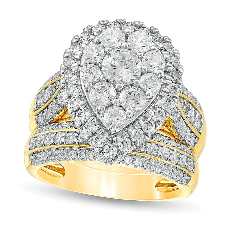 2.5 CT. TW Multi-Diamond Pear-Shaped Multi-Row Bridal Set in 10K Gold