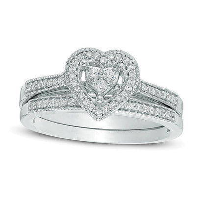 0.2 CT. TW Diamond Composite Heart Frame Bridal Set in Sterling Silver