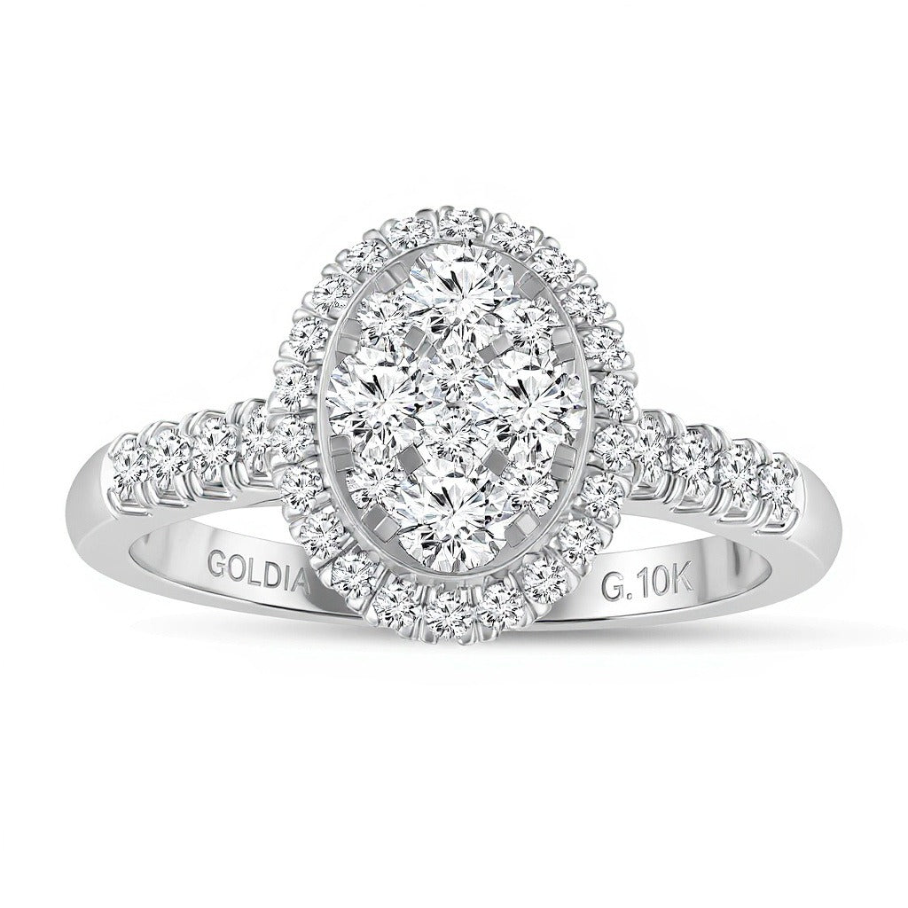 0.5 CT. TW Oval Composite Diamond Frame Engagement Ring in 10K White Gold