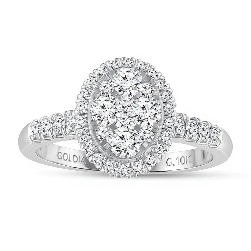 0.5 CT. TW Oval Composite Diamond Frame Engagement Ring in 10K White Gold