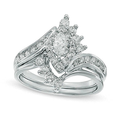 1.0 CT. TW Marquise Diamond Shadow Frame Bridal Set in 14K White Gold