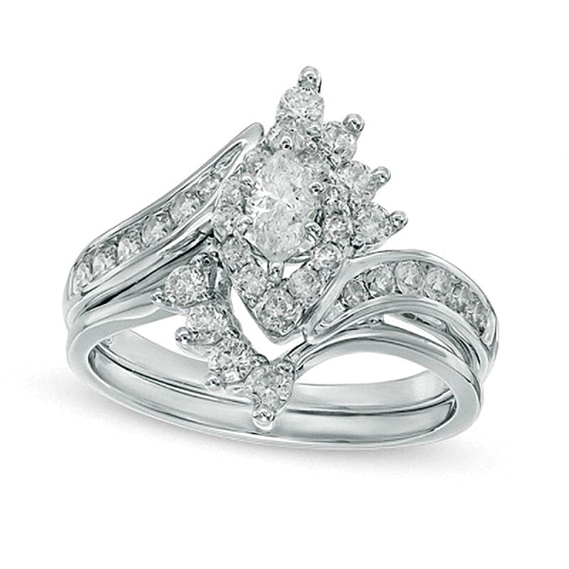 1.0 CT. TW Marquise Diamond Shadow Frame Bridal Set in 14K White Gold