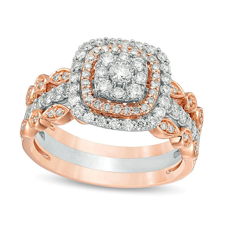 0.88 CT. TW Composite Diamond Double Cushion Frame Art Deco Vintage-Style Three Piece Bridal Set in 14K Two-Tone Gold