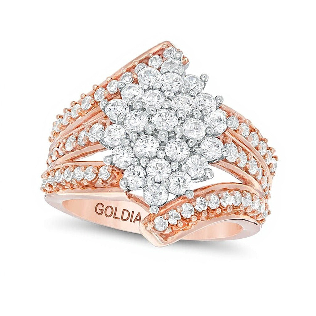 2.0 CT. TW Composite Diamond Bypass Waterfall Ring in 10K Rose Gold