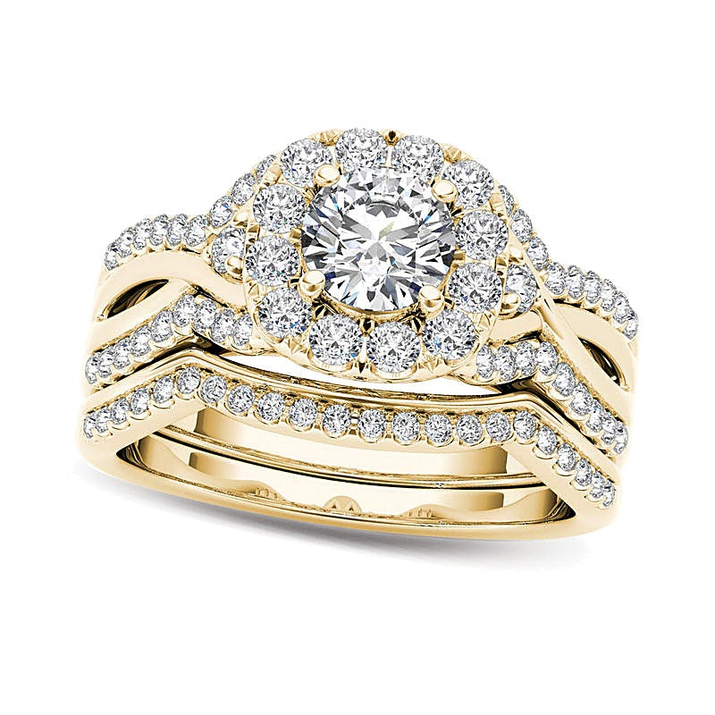 1.25 CT. TW Diamond Twist Shank Frame Bridal Set in 14K Gold