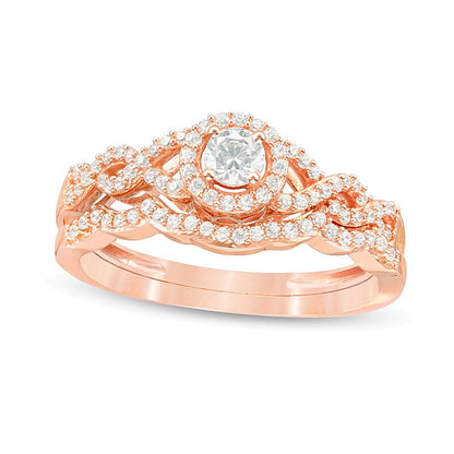0.38 CT. TW Diamond Frame Twist Bridal Set in 10K Rose Gold