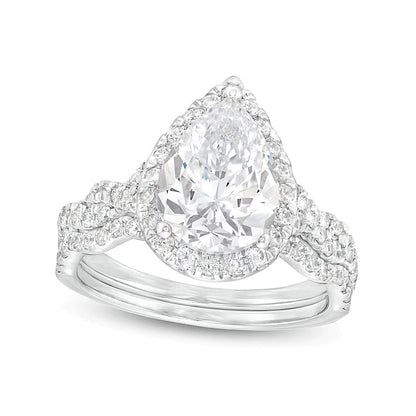2.63 CT. TW Pear-Shaped Lab-Grown Diamond Frame Twist Shank Bridal Set in 14K White Gold (I/SI2)