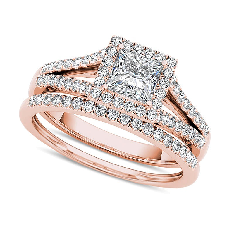 1.0 CT. TW Princess-Cut Diamond Frame Split Shank Bridal Set in 14K Rose Gold