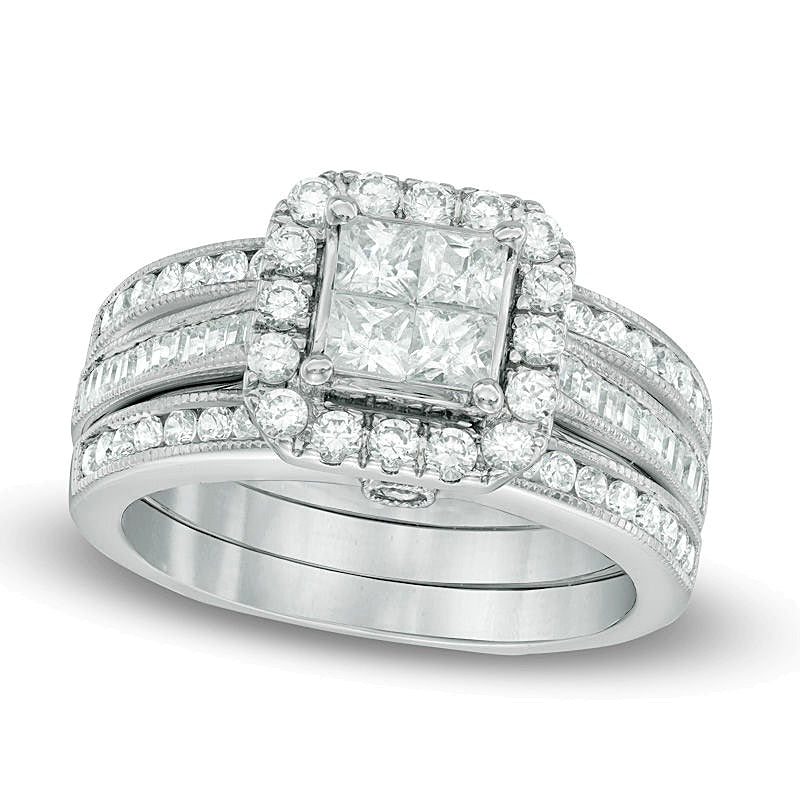 1.5 CT. TW Quad Princess-Cut Diamond Frame Bridal Set in 14K White Gold
