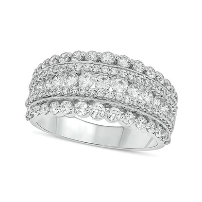 1.5 CT. TW Diamond Scallop Multi-Row Vintage-Style Band in 10K White Gold
