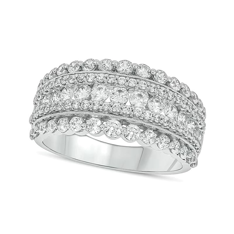1.5 CT. TW Diamond Scallop Multi-Row Vintage-Style Band in 10K White Gold