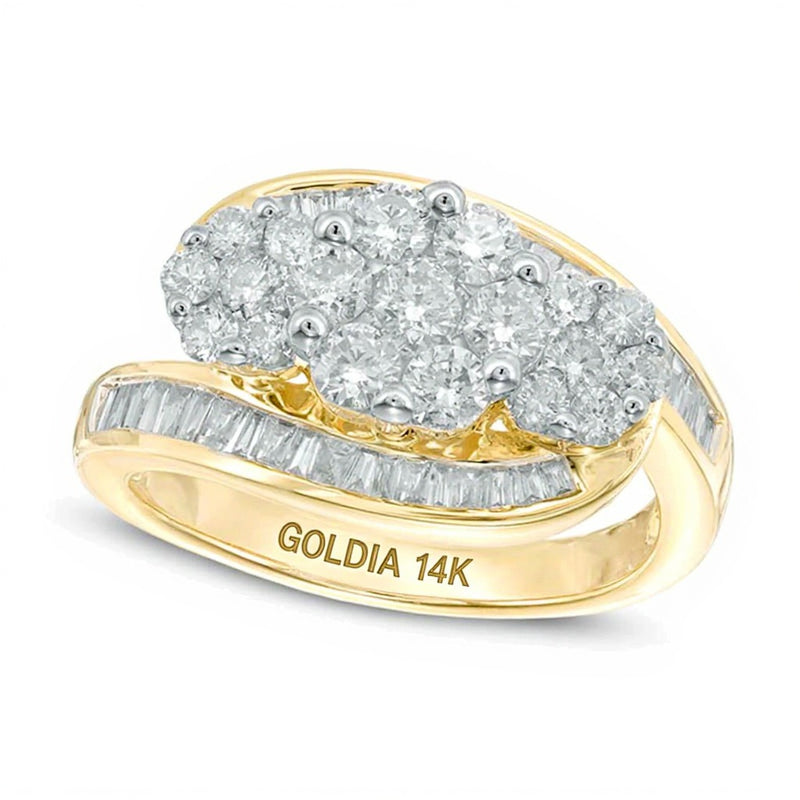 1.5 CT. TW Multi-Diamond Three Flower Bypass Ring in 14K Gold