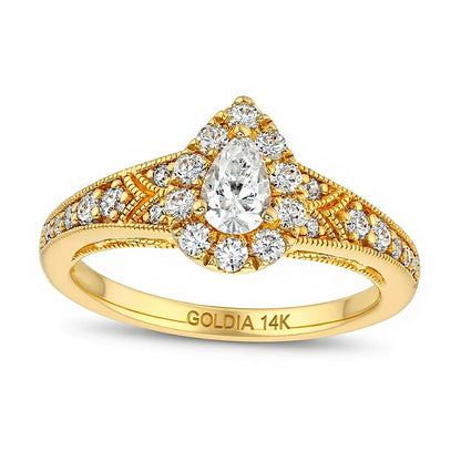 0.75 CT. TW Pear-Shaped Diamond Teardrop Frame Vintage-Style Engagement Ring in 14K Gold