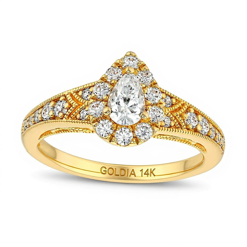 0.75 CT. TW Pear-Shaped Diamond Teardrop Frame Vintage-Style Engagement Ring in 14K Gold