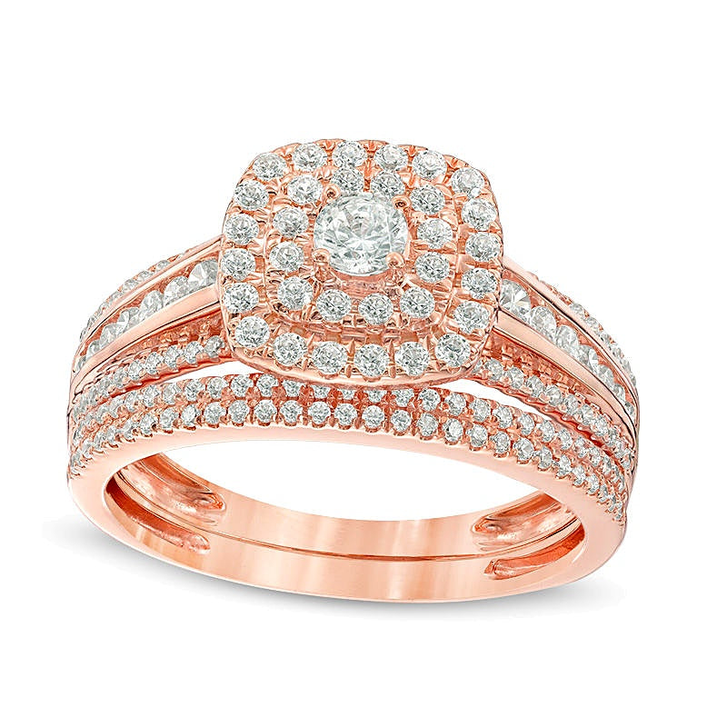 1.0 CT. TW Diamond Double Cushion Frame Bridal Set in 10K Rose Gold