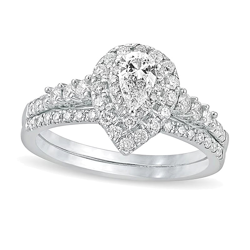 1.0 CT. TW Pear-Shaped Diamond Double Frame Bridal Set in 10K Two-Tone Gold