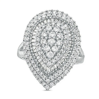 2.0 CT. TW Baguette and Round Composite Diamond Pear-Shaped Ring in 10K White Gold