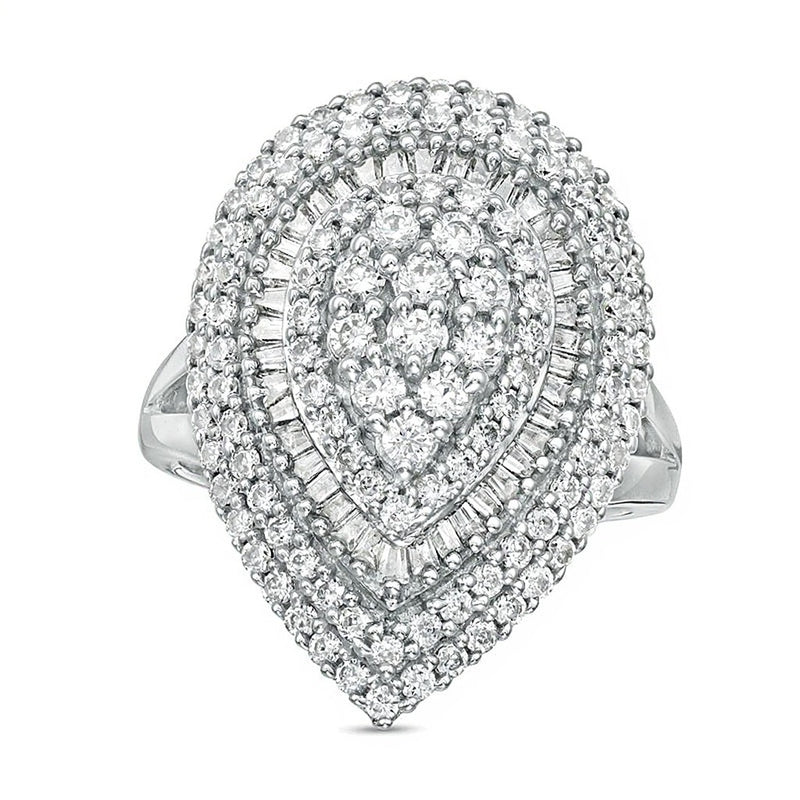 2.0 CT. TW Baguette and Round Composite Diamond Pear-Shaped Ring in 10K White Gold