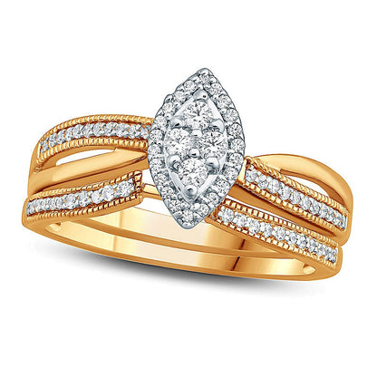 0.33 CT. TW Composite Diamond Marquise Frame Vintage Style Split Shank Bridal Set in 10K Gold