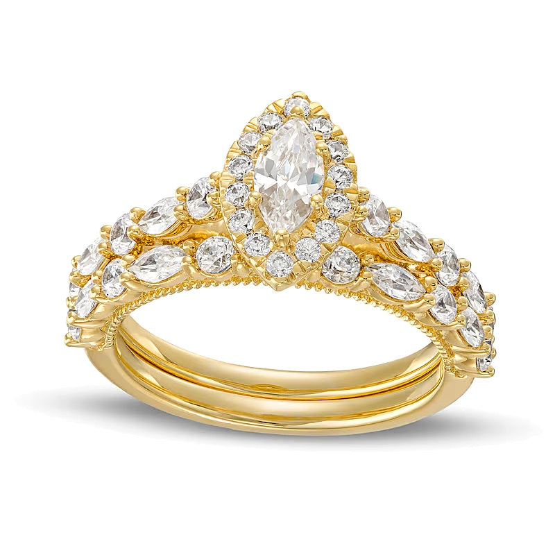 1.5 CT. TW Marquise Diamond Frame Alternating Shank Bridal Set in 14K Gold (I/I1)