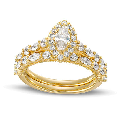 1.5 CT. TW Marquise Diamond Frame Alternating Shank Bridal Set in 14K Gold (I/I1)