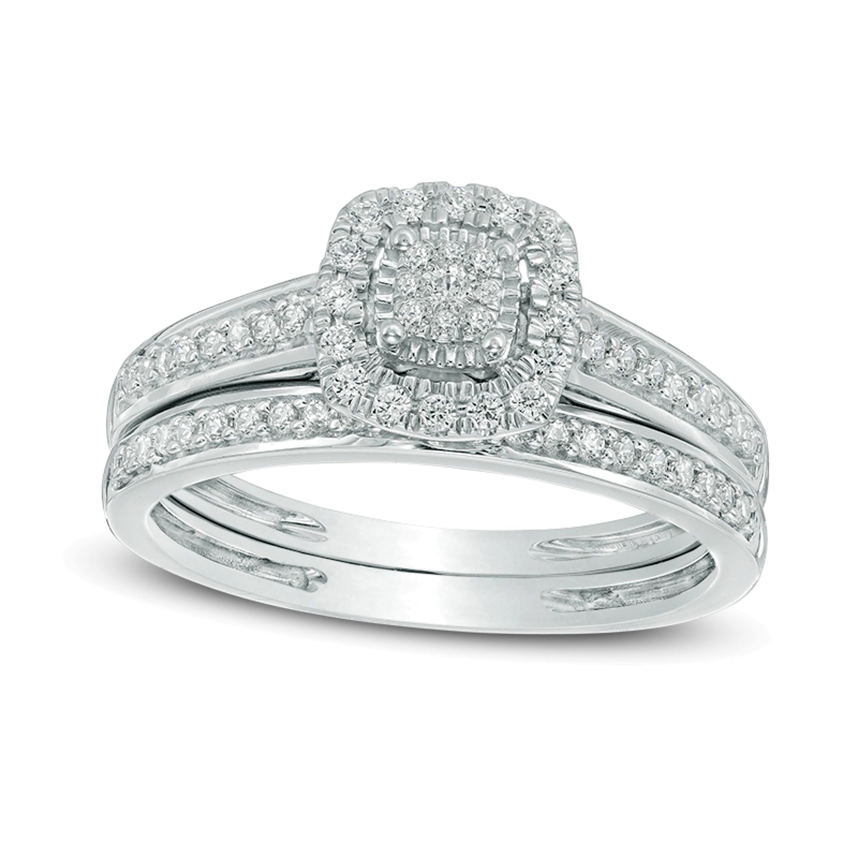 0.25 CT. TW Multi-Diamond Cushion Frame Bridal Set in 10K White Gold
