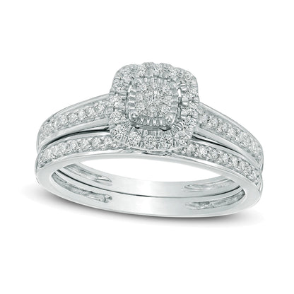 0.25 CT. TW Multi-Diamond Cushion Frame Bridal Set in 10K White Gold