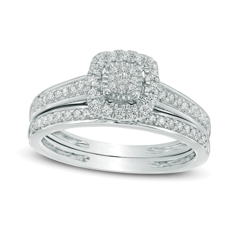 0.25 CT. TW Multi-Diamond Cushion Frame Bridal Set in 10K White Gold