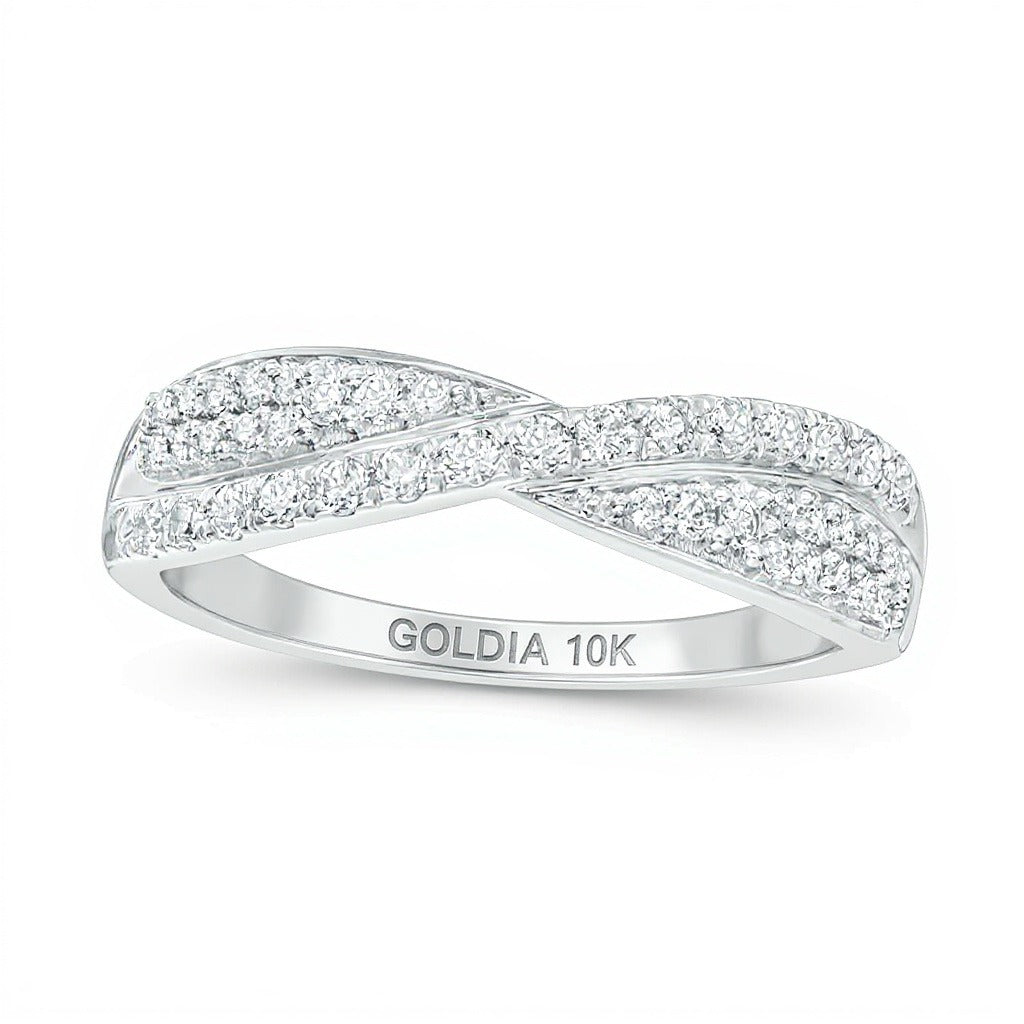 0.33 CT. TW Diamond Crossover Wedding Band in 10K White Gold
