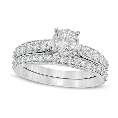 1.0 CT. TW Diamond Tapered Shank Bridal Set in 10K White Gold