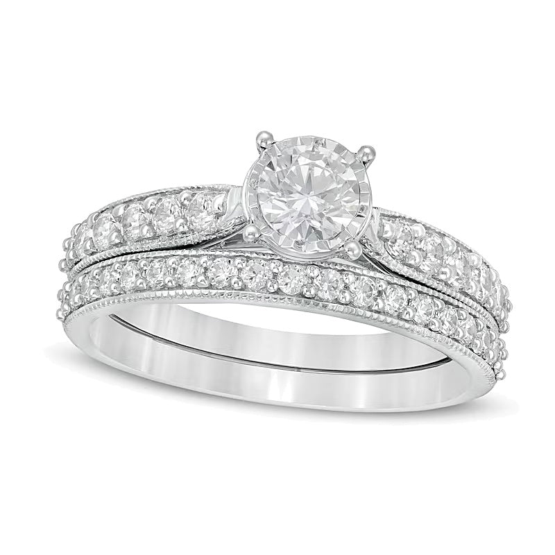 1.0 CT. TW Diamond Tapered Shank Bridal Set in 10K White Gold