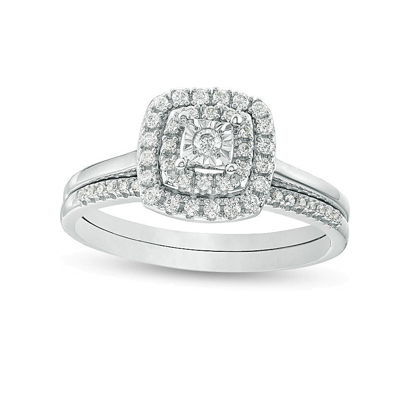 0.25 CT. TW Diamond Double Cushion Frame Bridal Set in 10K White Gold