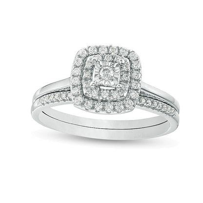 0.25 CT. TW Diamond Double Cushion Frame Bridal Set in 10K White Gold