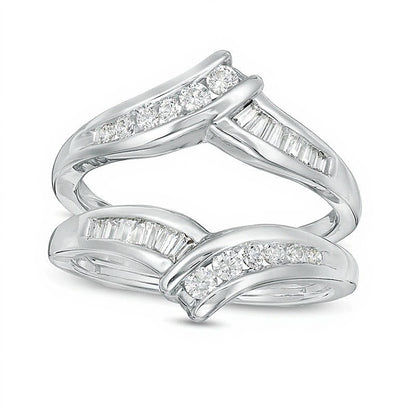 0.5 CT. TW Baguette and Round Diamond Bypass Solitaire Enhancer in 14K White Gold